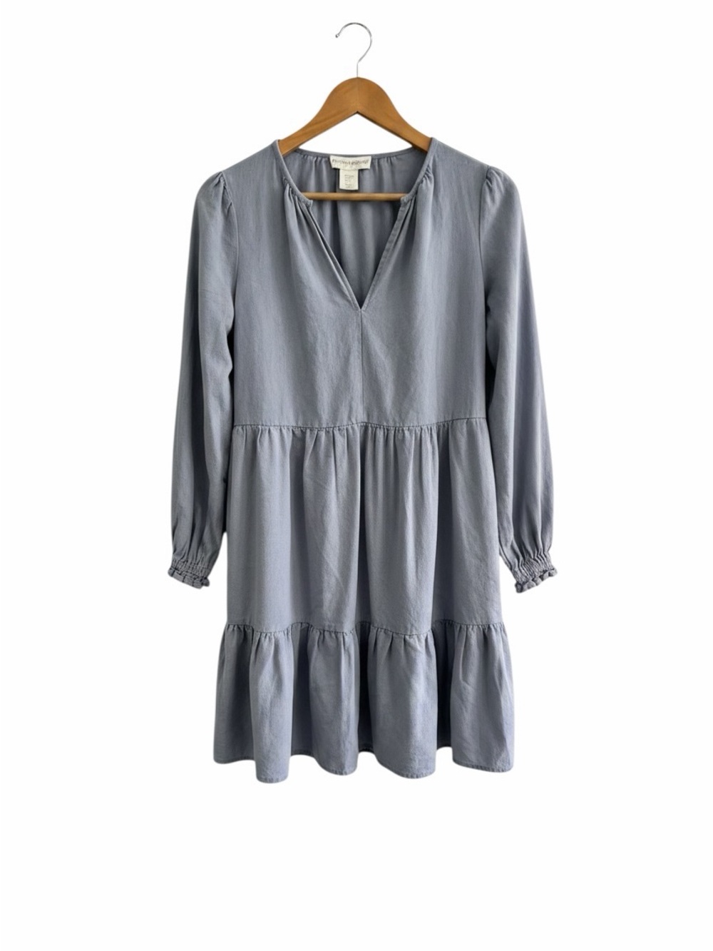 XS Cynthia Rowley Dusty Blue Long-Sleeve Tiered V-Neck Dress